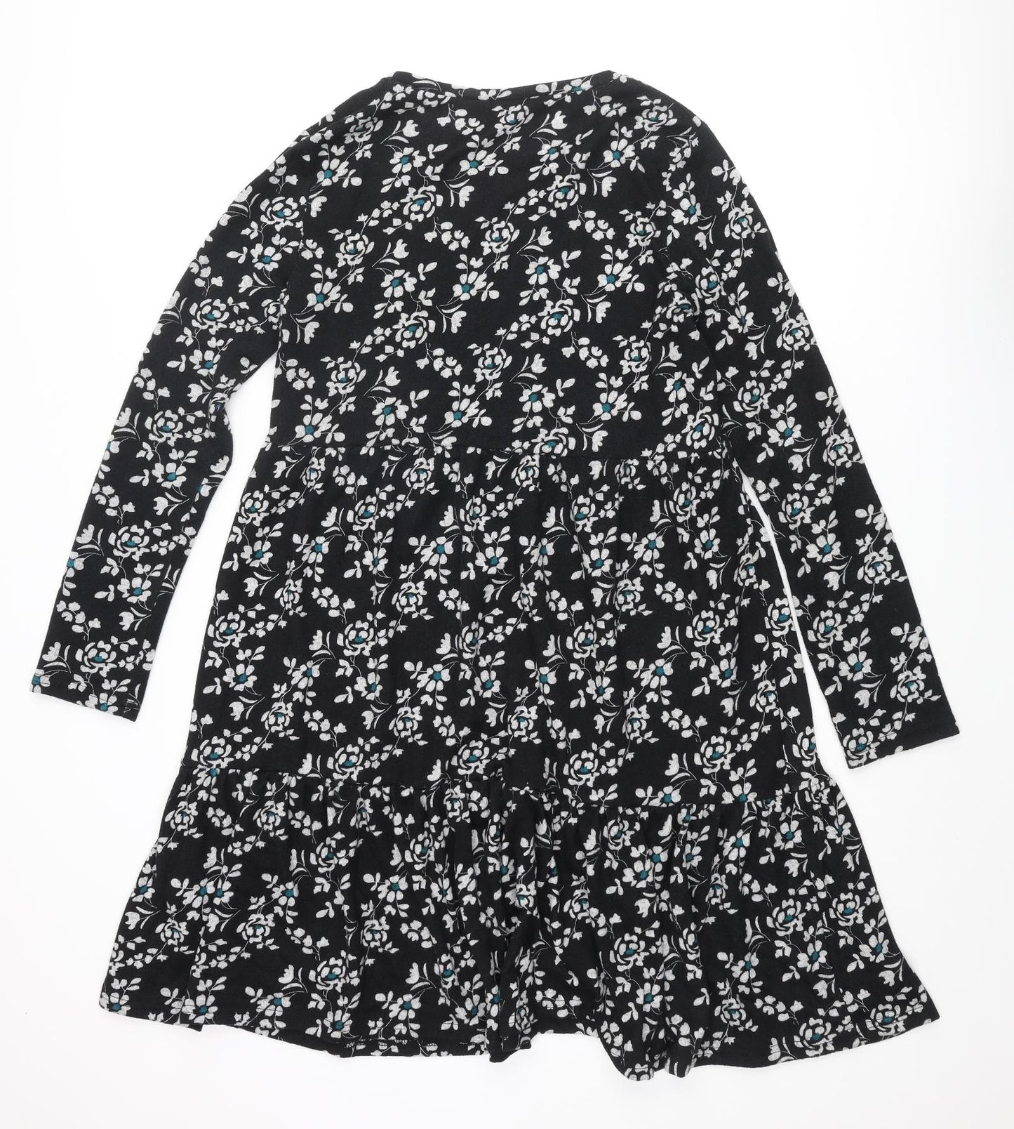 Roman Womens Black Floral Polyester A-Line Size 14 Round Neck Pullover