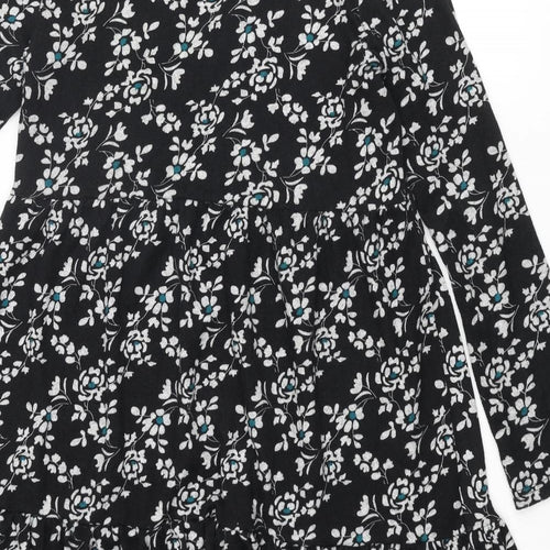 Roman Womens Black Floral Polyester A-Line Size 14 Round Neck Pullover