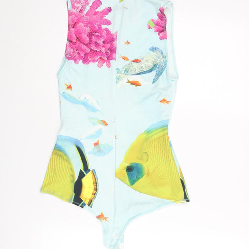 Zara Womens Blue Polyester Bodysuit One-Piece Size M Snap - Sealife Print