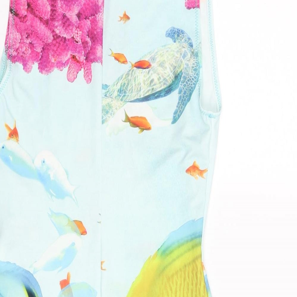 Zara Womens Blue Polyester Bodysuit One-Piece Size M Snap - Sealife Print