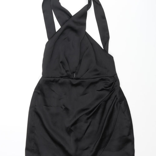 Zara Womens Black Polyester Basic Blouse Size S Halter - Rouched