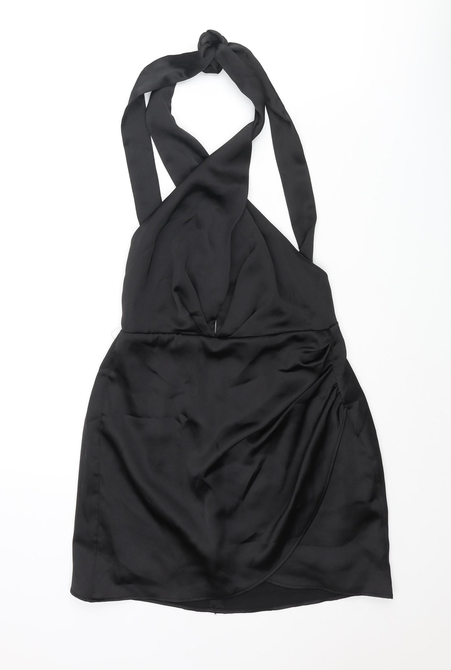 Zara Womens Black Polyester Basic Blouse Size S Halter - Rouched