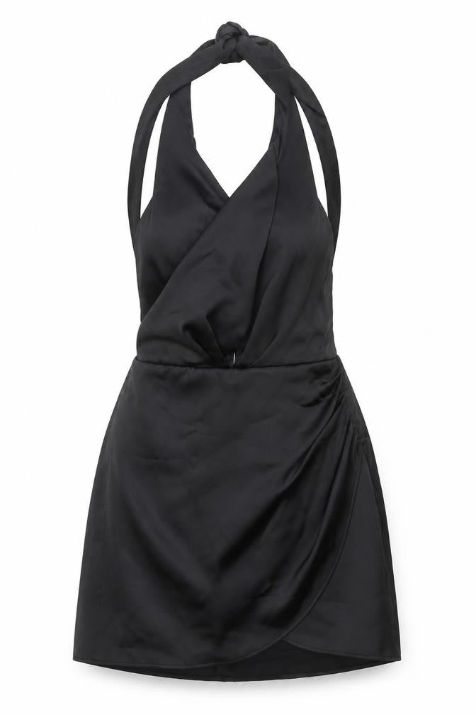 Front view of Zara women’s black polyester basic blouse, size S, halter - rouched