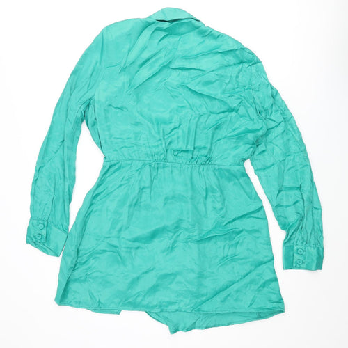 Zara Womens Green Viscose Wrap Dress Size L Collared Button