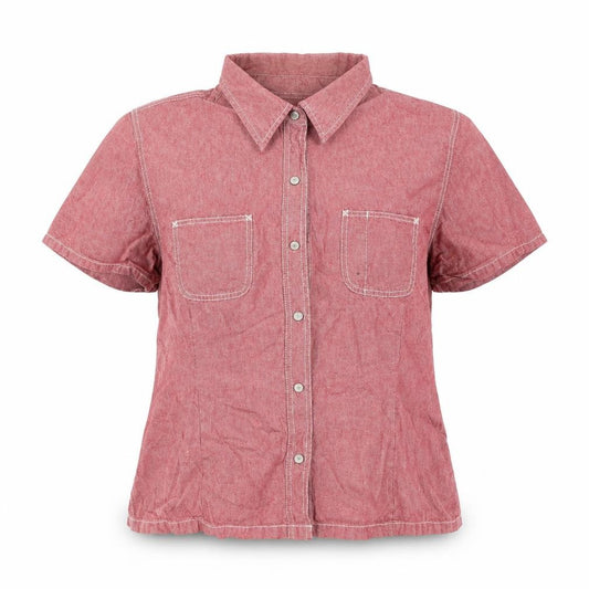 Front view of Gap women’s red polyester basic button-up, size XL, collared