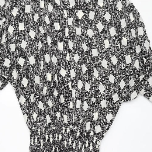 BHS Womens Black Polka Dot Polyester A-Line Size 12 Round Neck Button - Square Pattern