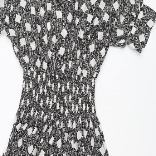 BHS Womens Black Polka Dot Polyester A-Line Size 12 Round Neck Button - Square Pattern