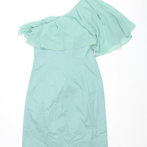 Oasis Womens Blue Viscose Bodycon Size 10 One Shoulder Zip - Frill