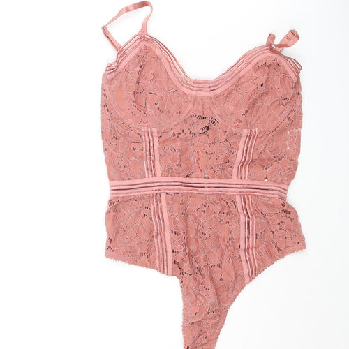 Missguided Womens Pink Nylon Bodysuit One-Piece Size 6 Zip