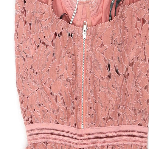 Missguided Womens Pink Nylon Bodysuit One-Piece Size 6 Zip