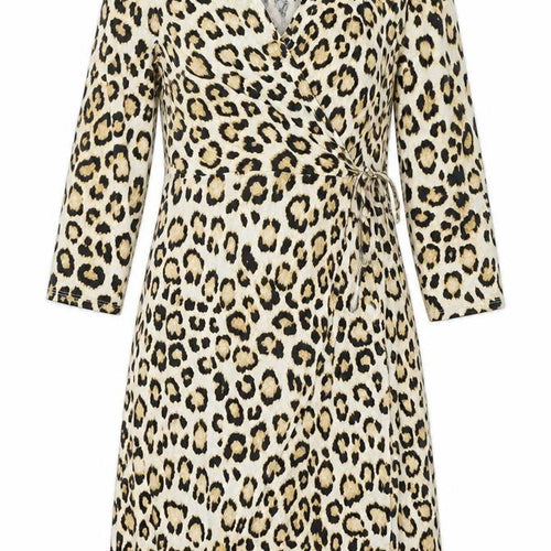 Carmen Womens Beige Animal Print Polyester Shift Size S V-Neck Pullover - Leopard Print, Twist Detail