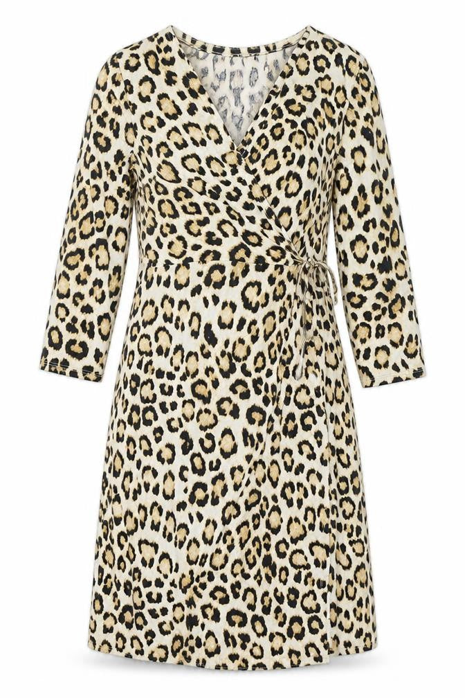 Carmen Womens Beige Animal Print Polyester Shift Size S V-Neck Pullover - Leopard Print, Twist Detail