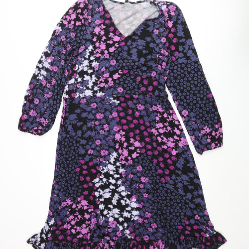 Roman Womens Multicoloured Floral Viscose A-Line Size 14 V-Neck Pullover - Frill
