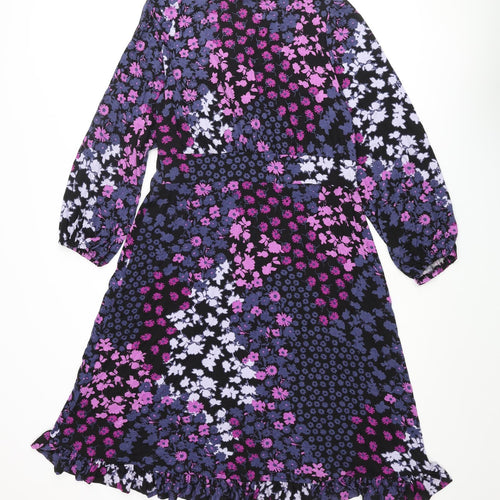 Roman Womens Multicoloured Floral Viscose A-Line Size 14 V-Neck Pullover - Frill