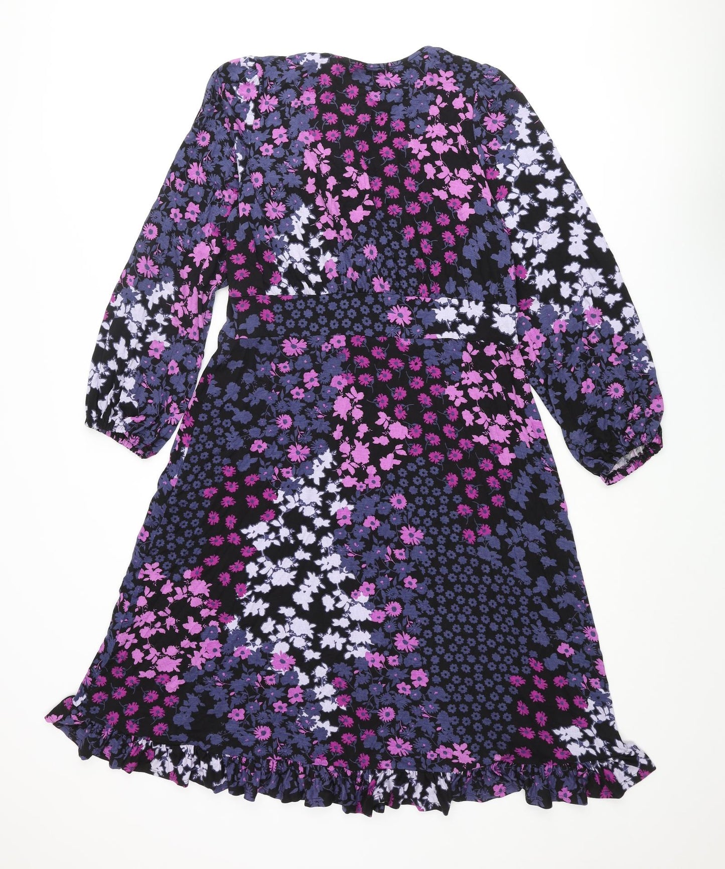 Roman Womens Multicoloured Floral Viscose A-Line Size 14 V-Neck Pullover - Frill