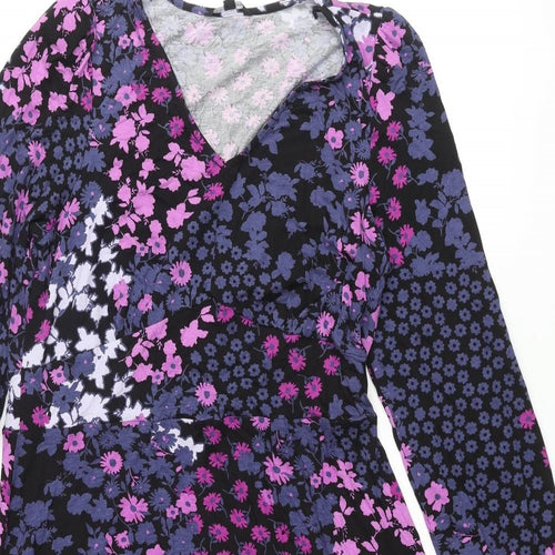 Roman Womens Multicoloured Floral Viscose A-Line Size 14 V-Neck Pullover - Frill