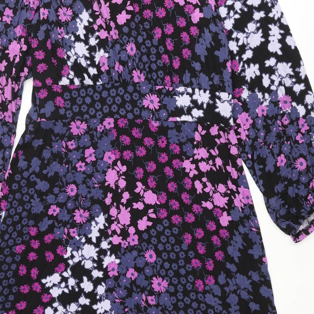 Roman Womens Multicoloured Floral Viscose A-Line Size 14 V-Neck Pullover - Frill