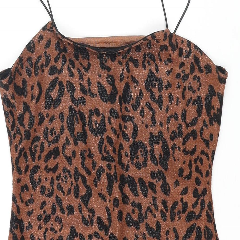New Look Womens Brown Animal Print Polyester Mini Size 10 Square Neck Pullover - Leopard Print Glitter