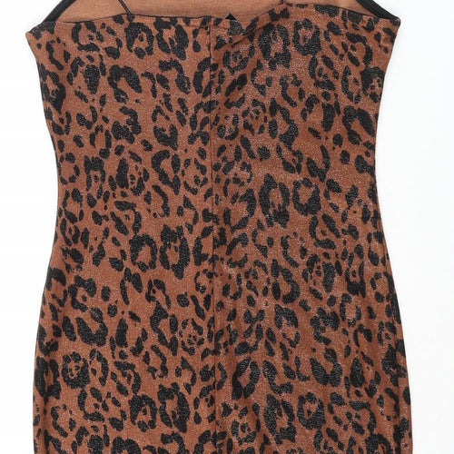 New Look Womens Brown Animal Print Polyester Mini Size 10 Square Neck Pullover - Leopard Print Glitter