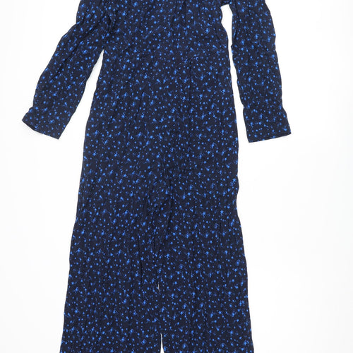 Marks and Spencer Womens Blue Geometric Viscose Jumpsuit One-Piece Size 6 L29 in Zip - Star Print Bow Keyhole