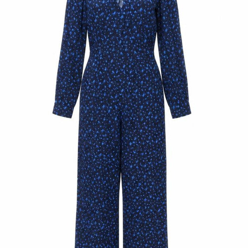 Marks and Spencer Womens Blue Geometric Viscose Jumpsuit One-Piece Size 6 L29 in Zip - Star Print Bow Keyhole