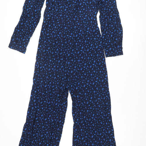 Marks and Spencer Womens Blue Geometric Viscose Jumpsuit One-Piece Size 6 L29 in Zip - Star Print Bow Keyhole