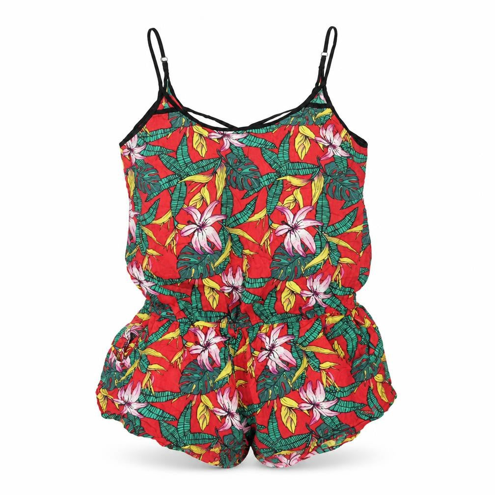 Front view of River Island women’s multicoloured geometric vinyl playsuit one-piece, size M, pullover - plant print
