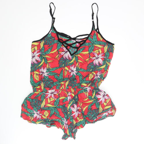 River Island Womens Multicoloured Geometric Vinyl Playsuit One-Piece Size M Pullover - Plant Print