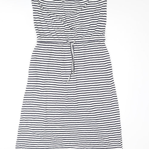 John Lewis Womens White Striped Viscose A-Line Size M Square Neck Pullover - Drawstring