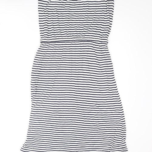 John Lewis Womens White Striped Viscose A-Line Size M Square Neck Pullover - Drawstring