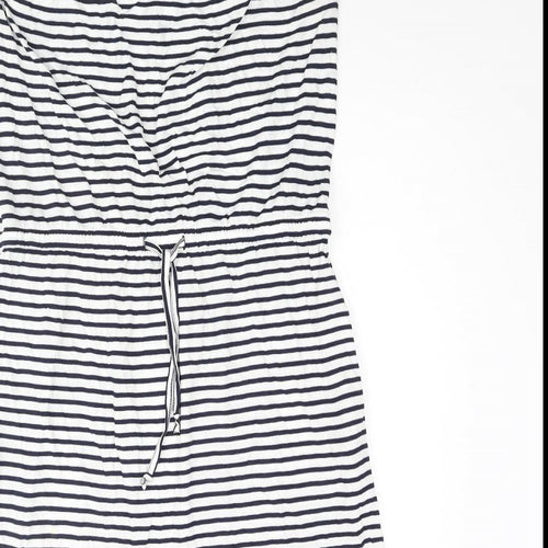 John Lewis Womens White Striped Viscose A-Line Size M Square Neck Pullover - Drawstring