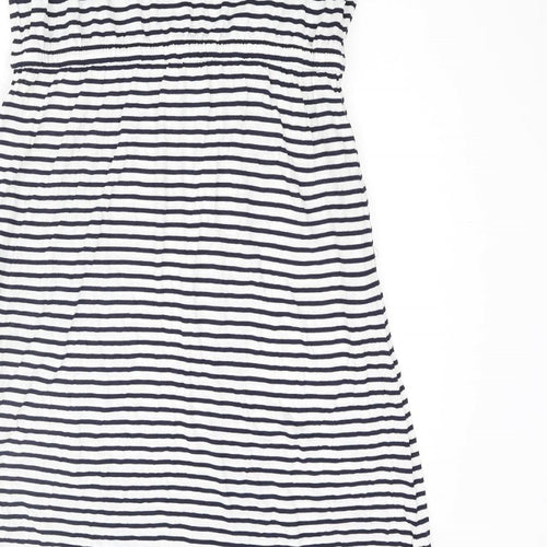 John Lewis Womens White Striped Viscose A-Line Size M Square Neck Pullover - Drawstring