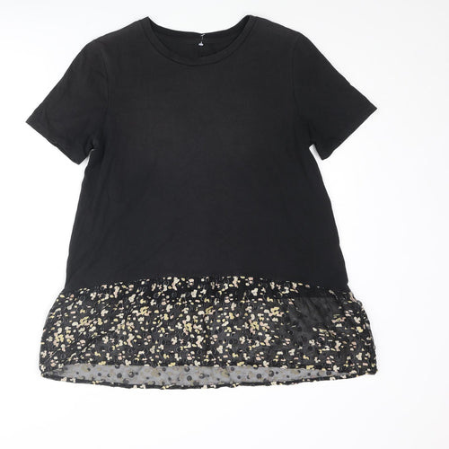 Marks and Spencer Womens Black Cotton Basic T-Shirt Size 12 Round Neck - Frill