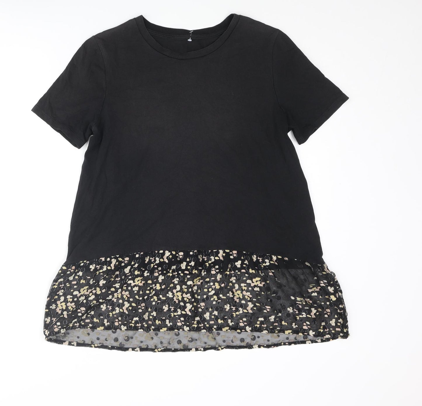 Marks and Spencer Womens Black Cotton Basic T-Shirt Size 12 Round Neck - Frill