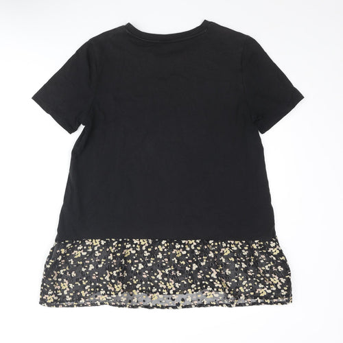 Marks and Spencer Womens Black Cotton Basic T-Shirt Size 12 Round Neck - Frill