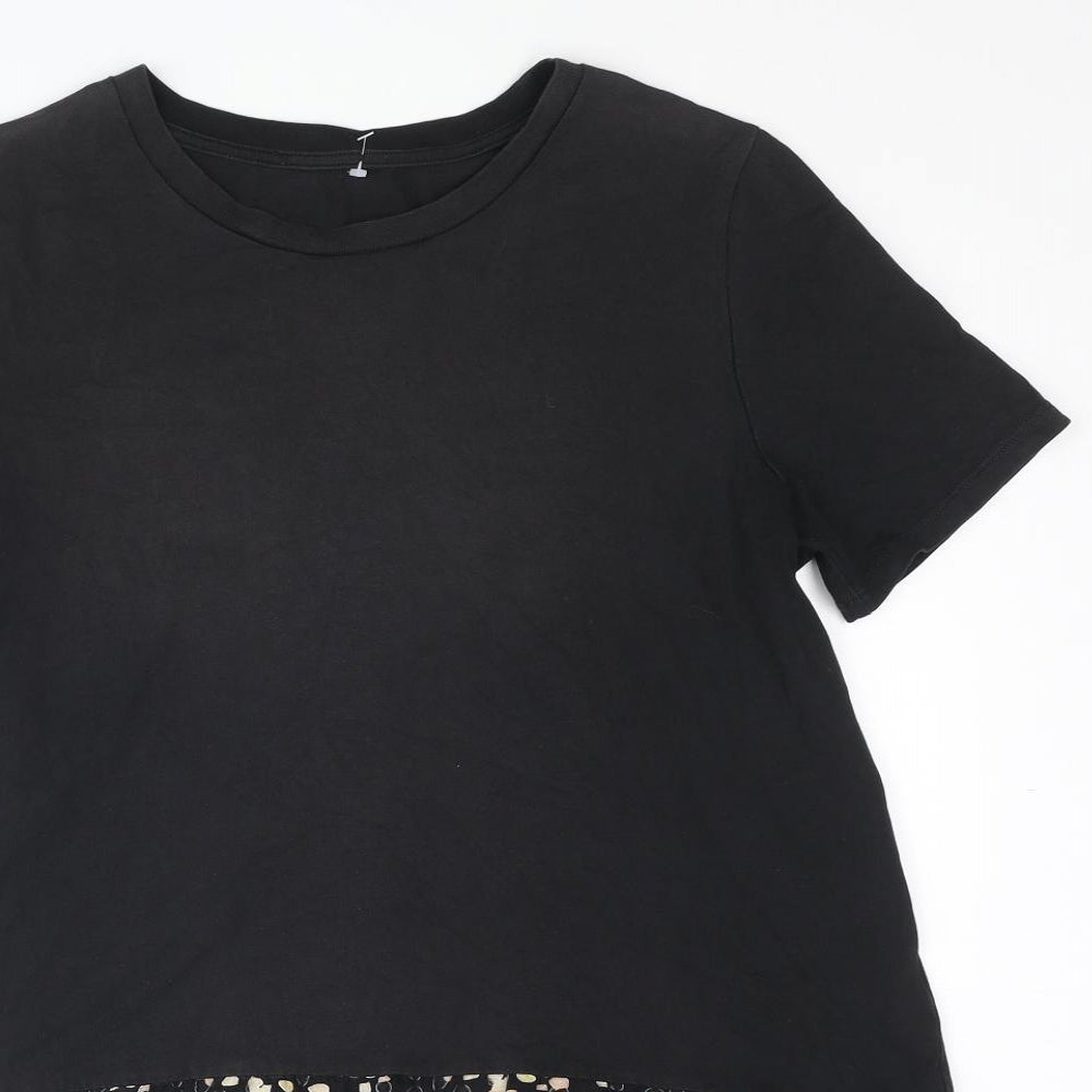 Marks and Spencer Womens Black Cotton Basic T-Shirt Size 12 Round Neck - Frill