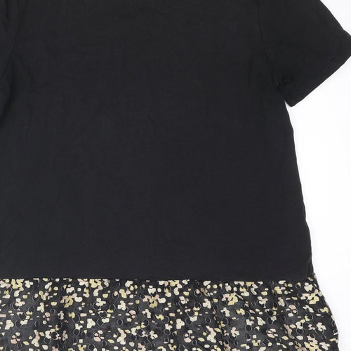 Marks and Spencer Womens Black Cotton Basic T-Shirt Size 12 Round Neck - Frill