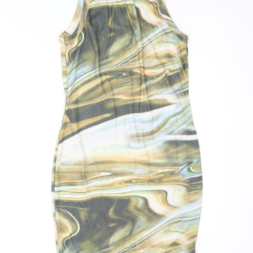 PRETTYLITTLETHING Womens Multicoloured Geometric Polyester Bodycon Size 8 Crew Neck Pullover - Marble Print