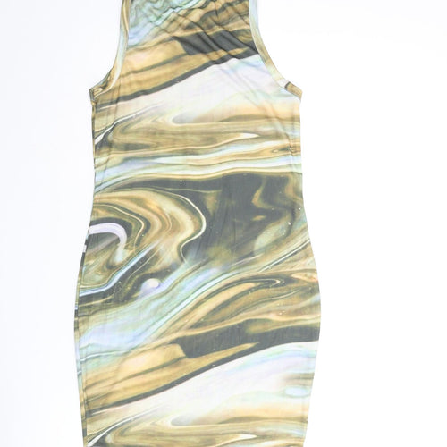 PRETTYLITTLETHING Womens Multicoloured Geometric Polyester Bodycon Size 8 Crew Neck Pullover - Marble Print