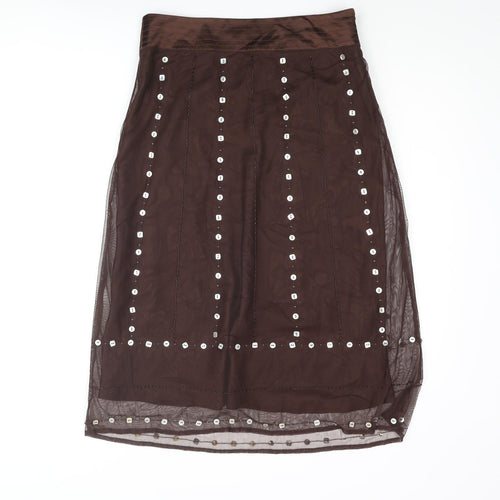 JUPI Womens Brown Polyester Straight & Pencil Skirt Size 12 Zip - Sequin, Beads