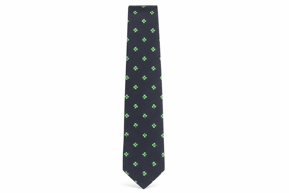 Front view of Hortex men’s blue geometric polyester pointed tie one size - clover print