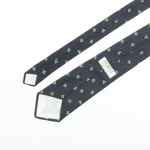 Hortex Mens Blue Geometric Polyester Pointed Tie One Size - Clover Print
