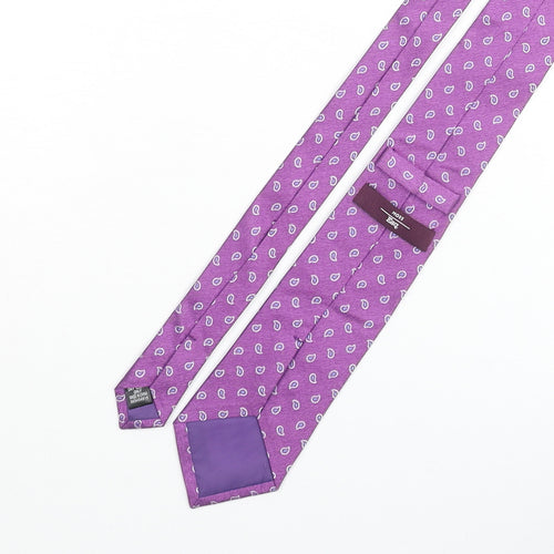 Moss Bros Mens Purple Geometric Silk Pointed Tie One Size