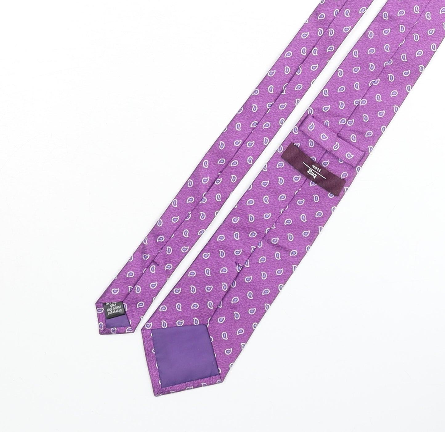 Moss Bros Mens Purple Geometric Silk Pointed Tie One Size