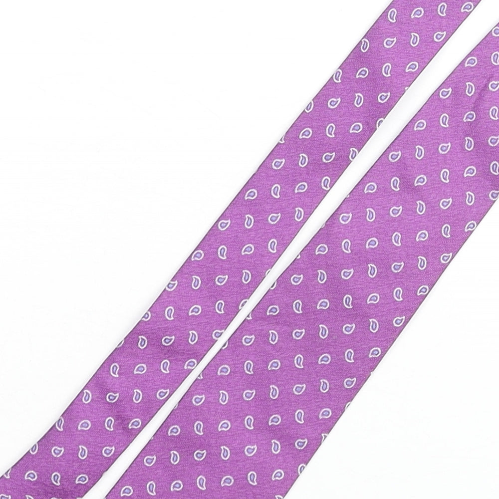 Moss Bros Mens Purple Geometric Silk Pointed Tie One Size