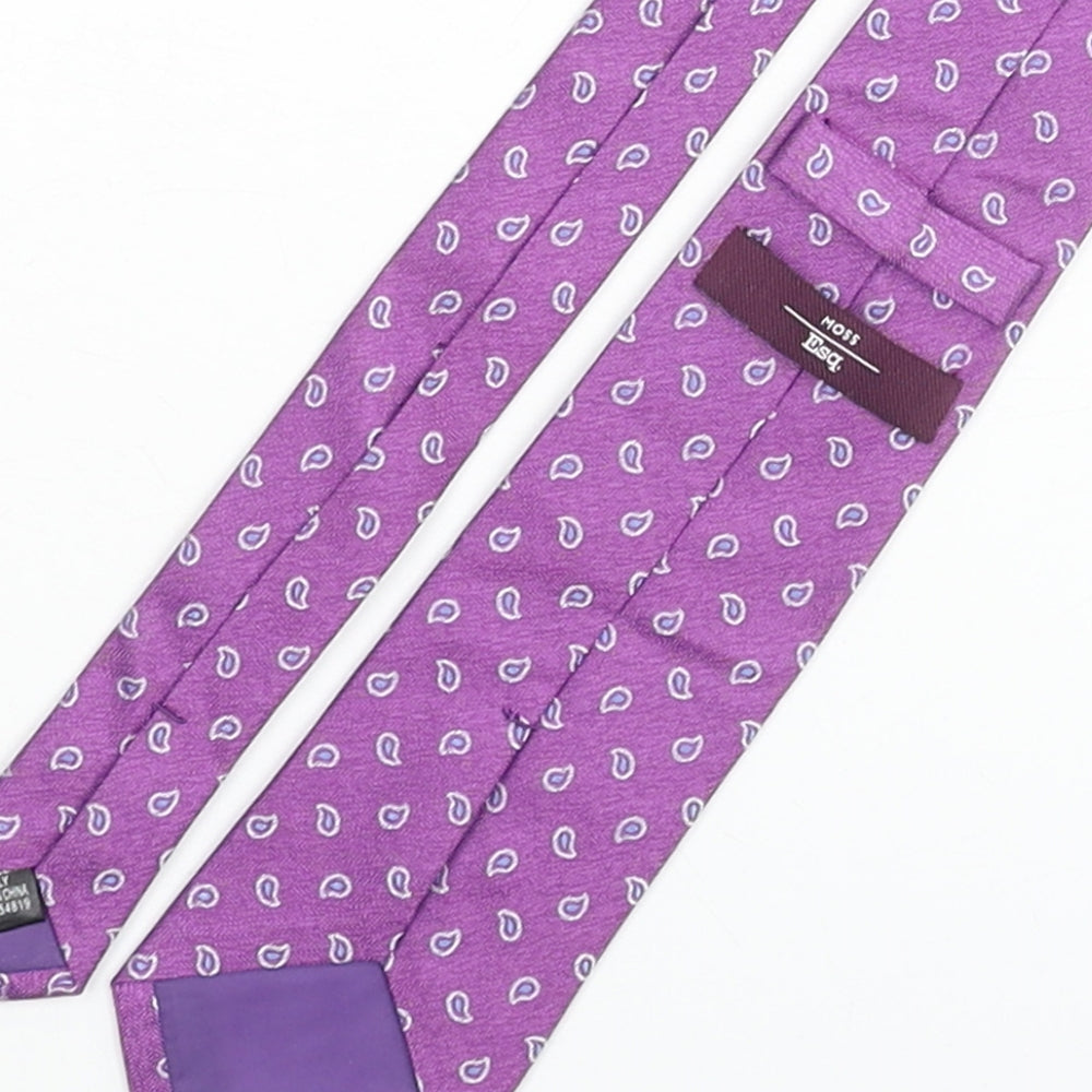 Moss Bros Mens Purple Geometric Silk Pointed Tie One Size