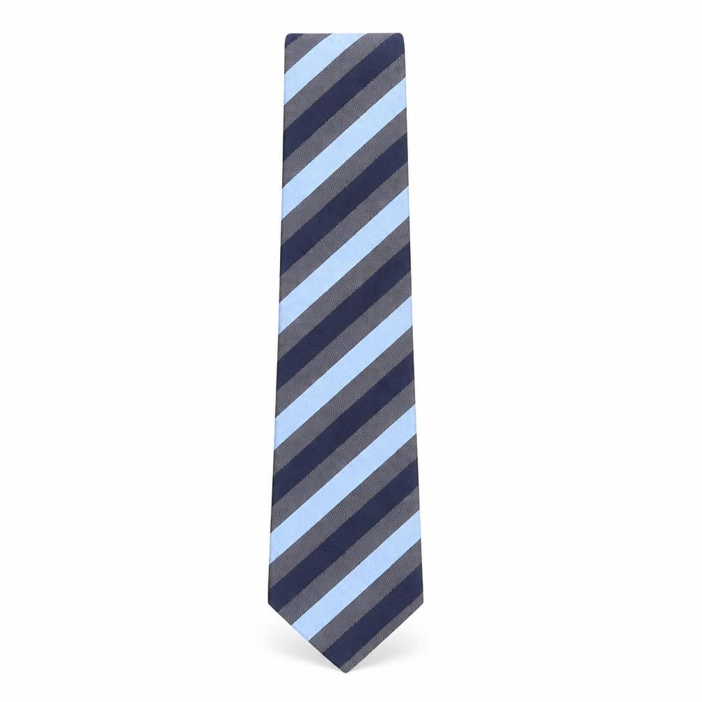 Front view of Michaelis men’s blue striped silk pointed tie one size