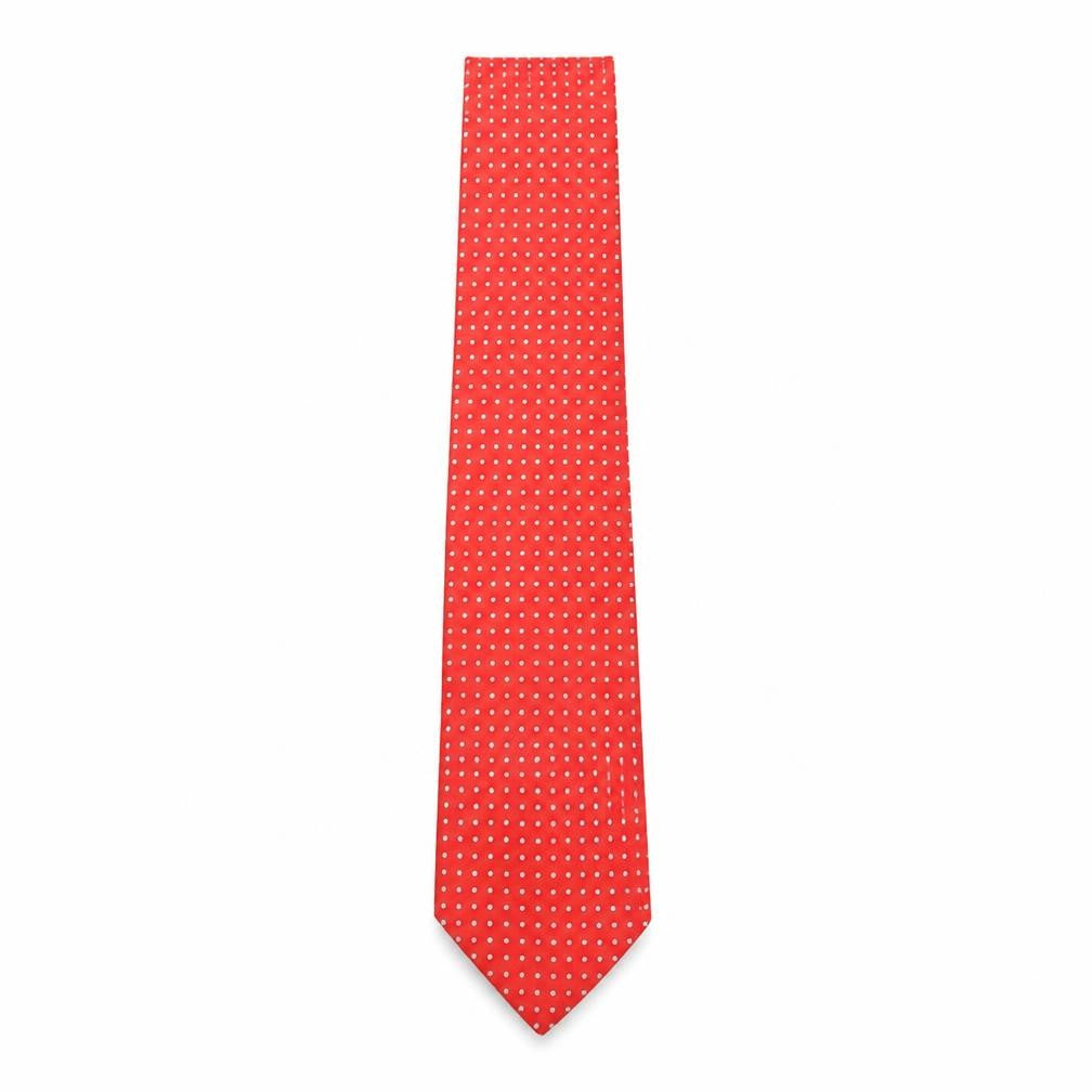 Front view of Axe Mod men’s red polka dot silk pointed tie one size