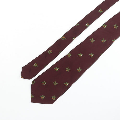 The National Trust Mens Red Geometric Polyester Pointed Tie One Size - Leaf Print