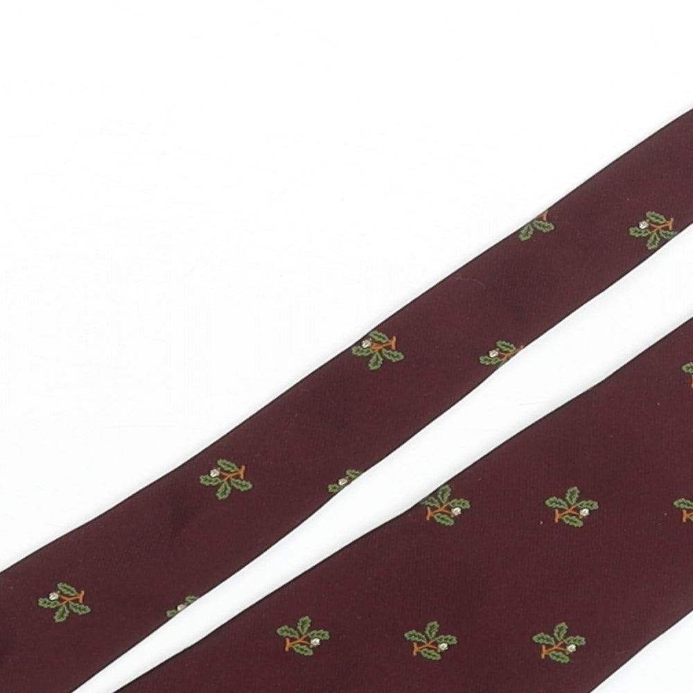 The National Trust Mens Red Geometric Polyester Pointed Tie One Size - Leaf Print